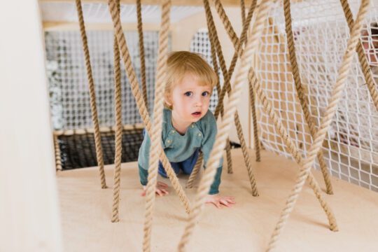 certyfikowane wyposażenie bawialni, małpi gaj z drewna